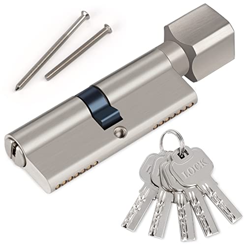 Hengsong Zylinderschloss,Schließzylinder,Knaufzylinder 40/40,Profil-Zylinder inkl. 5 Schlüssel Metallsilber-Knaufzylinder für alle Arten von Türen von Hengsong