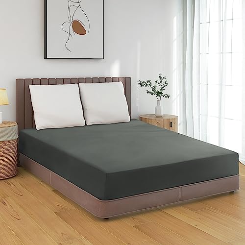 HENGWEI Bettlaken 150x200 mit Elastischem Boxspring Spannbettlaken Mikrofaser Spannbetttuch 140x200 bis 30cm Matratzenhöhe Weiche Matratzenauflage, Dunkelgrau von HENGWEITEXT