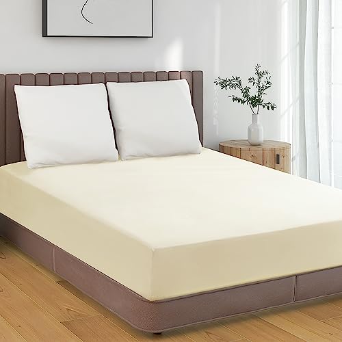 HENGWEI Bettlaken 180x200 mit Boxspring Spannbettlaken Mikrofaser Spannbetttuch bis 30cm Matratzenhöhe Weiche Matratzenauflage, Beige von HENGWEITEXT