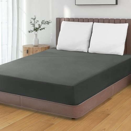 HENGWEI Spannbettlaken 200x200cm Mikrofaser, Spannbetttuch bis 30cm Matratzenhöhe Weiche Matratzenauflage, mit Elastischem Boxspring, für Boxspringbett & Wasserbett, Dunkelgrau von HENGWEITEXT