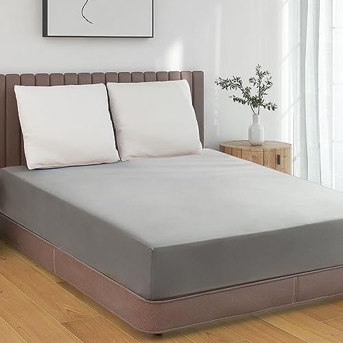 HENGWEI Bettlaken 200x200cm mit Elastischem Boxspring Spannbettlaken Mikrofaser Spannbetttuch bis 30cm Matratzenhöhe Weiche Matratzenauflage, Grau von HENGWEITEXT