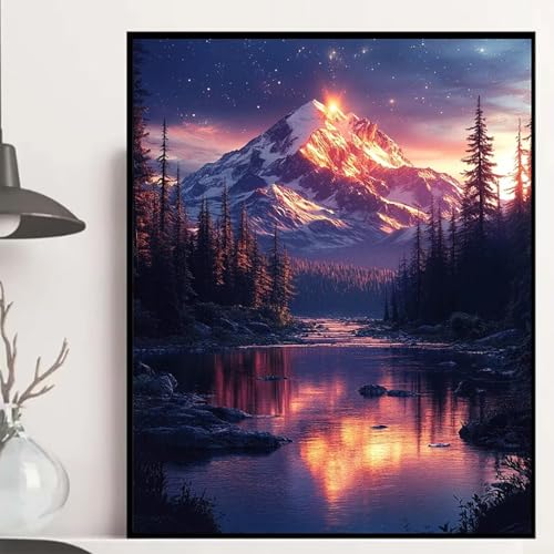 Berg Diamond Painting 50x70cm, Dschungel Diamond Painting Erwachsene Anfänger 5D DIY Runder Vollbohrer Diamanten Malerei Mosaik Bastelset Erwachsene für Zimmer Deko, Geschenke für Frauen -hjw250840 von HENJGWEG