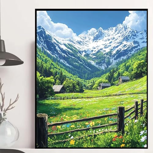 Berg Diamond Painting 60x80cm, Landschaft Diamond Painting Erwachsene Anfänger 5D DIY Runder Vollbohrer Diamanten Malerei Mosaik Bastelset Erwachsene für Zimmer Deko, Geschenke für Frauen -hjw2508A0 von HENJGWEG