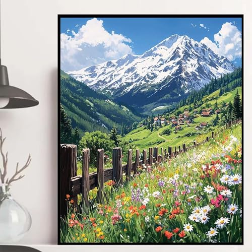 Berg Diamond Painting 60x80cm, Wiese Diamond Painting Erwachsene Anfänger 5D DIY Runder Vollbohrer Diamanten Malerei Mosaik Bastelset Erwachsene für Zimmer Deko, Geschenke für Frauen -hjw25085C von HENJGWEG