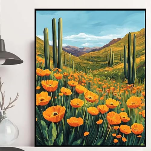 Blumen Diamond Painting 60x80 cm, Kaktus Diamond Painting Erwachsene Anfänger 5D DIY Runder Vollbohrer Diamanten Malerei Mosaik Bastelset Erwachsene für Zimmer Deko, Geschenke für Frauen -hjw2508Q1 von HENJGWEG