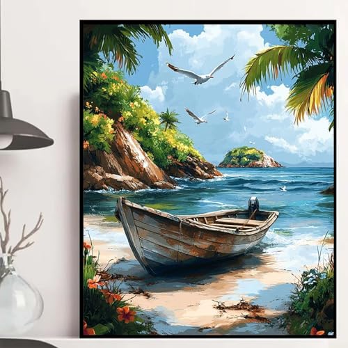Boot Diamond Painting 50×70cm, Strand Diamond Painting Erwachsene Anfänger 5D DIY Runder Vollbohrer Diamanten Malerei Mosaik Bastelset Erwachsene für Zimmer Deko, Geschenke für Frauen -hjw250815 Boot Diamond Painting 50×70cm, Strand Diamond Painting Erwachsene Anfänger 5D DIY Runder Vollbohrer Diamanten Malerei Mosaik Bastelset Erwachsene für Zimmer Deko, Geschenke für Frauen -hjw250815 von HENJGWEG