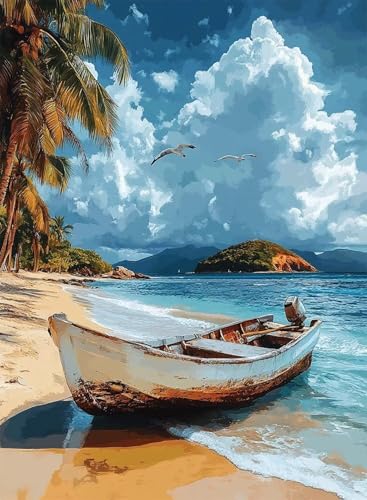 Diamond Painting Boot Diamond Painting Erwachsene, Crystal Art Strand Muster Design 5D DIY Runder Vollbohrer Diamanten Malerei Stickerei Kreuzstich Basteln für Deko Wohnzimmer 40x30cm -hjw25083S von HENJGWEG