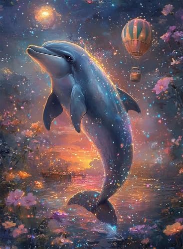 Diamond Painting Delphin Diamond Painting Erwachsene, Crystal Art Meer Muster Design 5D DIY Runder Vollbohrer Diamanten Malerei Stickerei Kreuzstich Basteln für Deko Wohnzimmer 30x40cm -hjw2508GH von HENJGWEG