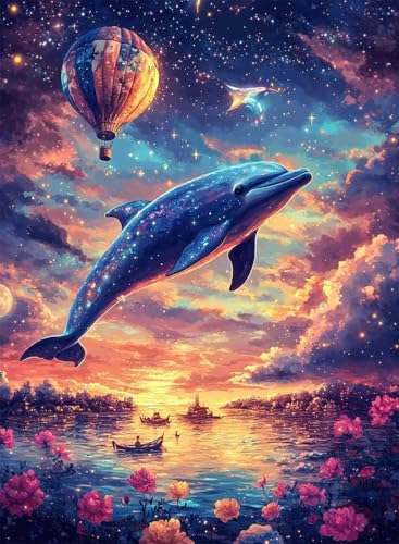 Diamond Painting Delphin Diamond Painting Erwachsene, Crystal Art Sternenhimmel Muster Design 5D DIY Vollbohrer Diamanten Malerei Stickerei Kreuzstich Basteln für Deko Wohnzimmer 60x80 cm -hjw250811 von HENJGWEG