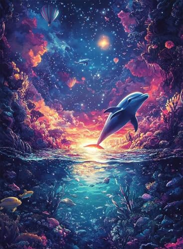 Diamond Painting Delphin Diamond Painting Erwachsene, Crystal Art Sternenhimmel Muster Design 5D DIY Vollbohrer Diamanten Malerei Stickerei Kreuzstich Basteln für Deko Wohnzimmer 70x50cm -hjw2508Z8 von HENJGWEG