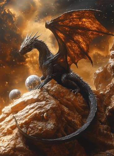 Diamond Painting Drachen Diamond Painting Erwachsene, Crystal Art Planet Muster Design 5D DIY Runder Vollbohrer Diamanten Malerei Stickerei Kreuzstich Basteln für Deko Wohnzimmer 100x135 cm -hjw2508BJ von HENJGWEG