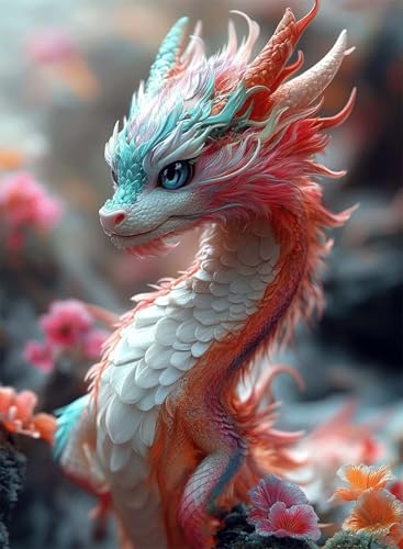 Diamond Painting Drachen Diamond Painting Erwachsene, Crystal Art Tier Muster Design 5D DIY Runder Vollbohrer Diamanten Malerei Stickerei Kreuzstich Basteln für Deko Wohnzimmer 30×40cm -hjw2508PL von HENJGWEG