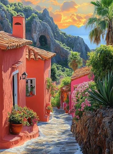 Diamond Painting Häuser Diamond Painting Erwachsene, Crystal Art Landschaft Muster Design 5D DIY Runder Vollbohrer Diamanten Malerei Stickerei Kreuzstich Basteln für Deko Wohnzimmer 30x40cm -hjw2508SI von HENJGWEG