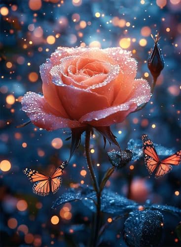Diamond Painting Rose Diamond Painting Erwachsene, Crystal Art Schmetterling Muster Design 5D DIY Vollbohrer Diamanten Malerei Stickerei Kreuzstich Basteln für Deko Wohnzimmer 90x120cm -hjw2508E2 von HENJGWEG