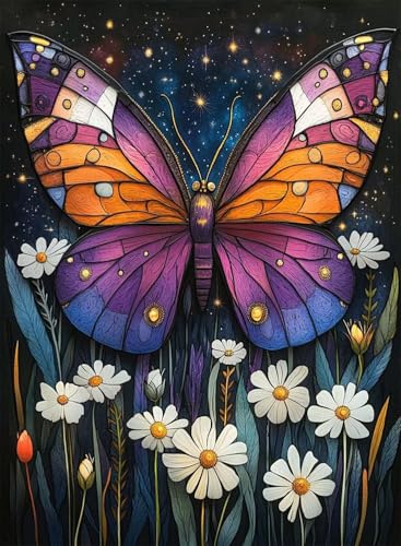 Diamond Painting Schmetterling Diamond Painting Erwachsene, Crystal Art Chrysantheme Muster Design Vollbohrer Diamanten Malerei Stickerei Kreuzstich Basteln für Deko Wohnzimmer 90×120cm -hjw2508S4 von HENJGWEG