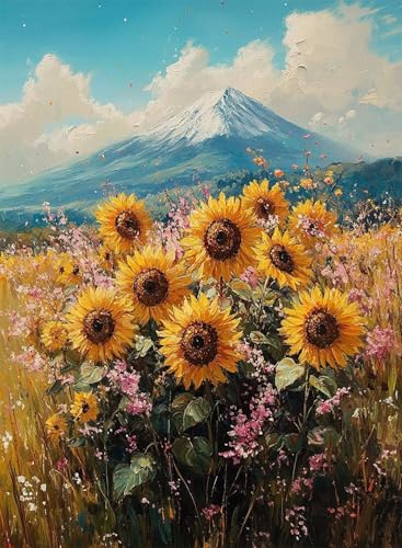 Diamond Painting Sonnenblumen Diamond Painting Erwachsene, Crystal Art Vulkan Fuji Muster Design 5D DIY Vollbohrer Diamanten Malerei Stickerei Kreuzstich Basteln für Deko Wohnzimmer 60×80cm -hjw25086W von HENJGWEG