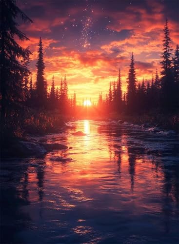 Diamond Painting Sonnenuntergang Diamond Painting Erwachsene, Crystal Art Wald Muster Design 5D DIY Vollbohrer Diamanten Malerei Stickerei Kreuzstich Basteln für Deko Wohnzimmer 100x135cm -hjw25085Y von HENJGWEG