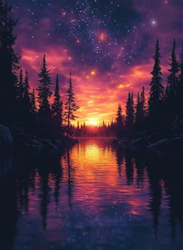 Diamond Painting Sonnenuntergang Diamond Painting Erwachsene, Crystal Art Wald Muster Design 5D DIY Vollbohrer Diamanten Malerei Stickerei Kreuzstich Basteln für Deko Wohnzimmer 30x40cm -hjw2508YZ von HENJGWEG