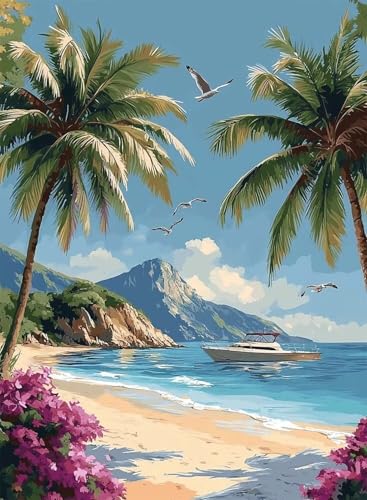 Diamond Painting Strand Diamond Painting Erwachsene, Crystal Art Meer Muster Design 5D DIY Runder Vollbohrer Diamanten Malerei Stickerei Kreuzstich Basteln für Deko Wohnzimmer 30x40cm -hjw2508YL von HENJGWEG