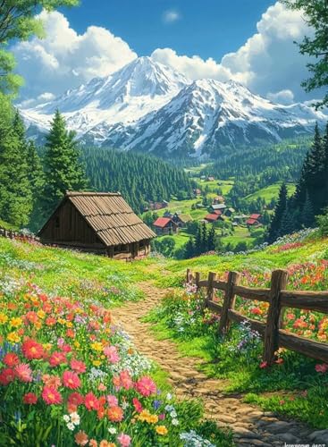Diamond Painting Wiese Diamond Painting Erwachsene, Crystal Art Häuser Muster Design 5D DIY Runder Vollbohrer Diamanten Malerei Stickerei Kreuzstich Basteln für Deko Wohnzimmer 40x50 cm -hjw250846 von HENJGWEG
