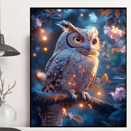 Eule Diamond Painting 50x70 cm, Magnolie Diamond Painting Erwachsene Anfänger 5D DIY Runder Vollbohrer Diamanten Malerei Mosaik Bastelset Erwachsene für Zimmer Deko, Geschenke für Frauen -hjw25082L von HENJGWEG