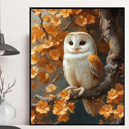 Eule Diamond Painting 60×80cm, Blumen Diamond Painting Erwachsene Anfänger 5D DIY Runder Vollbohrer Diamanten Malerei Mosaik Bastelset Erwachsene für Zimmer Deko, Geschenke für Frauen -hjw25087J von HENJGWEG