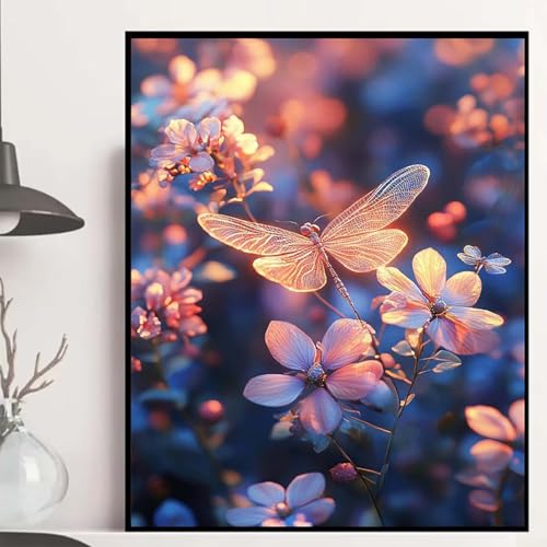Libelle Diamond Painting 80x60cm, Kirschblüten Diamond Painting Erwachsene Anfänger 5D DIY Runder Vollbohrer Diamanten Malerei Mosaik Bastelset Erwachsene für Zimmer Deko, Geschenke -hjw2508U4757 von HENJGWEG