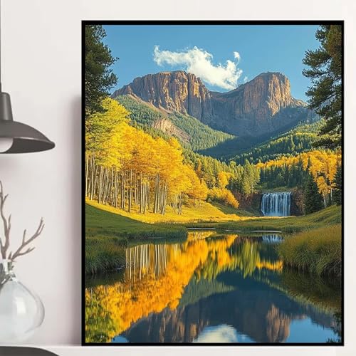 Natur Diamond Painting 100×135cm, Landschaft Diamond Painting Erwachsene Anfänger 5D DIY Runder Vollbohrer Diamanten Malerei Mosaik Bastelset Erwachsene für Zimmer Deko, Geschenke -hjw2508F8E9H von HENJGWEG