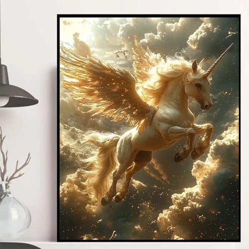 Pegasus Diamond Painting 80x60cm, Himmel Diamond Painting Erwachsene Anfänger 5D DIY Runder Vollbohrer Diamanten Malerei Mosaik Bastelset Erwachsene für Zimmer Deko, Geschenke für Frauen -hjw25087C von HENJGWEG