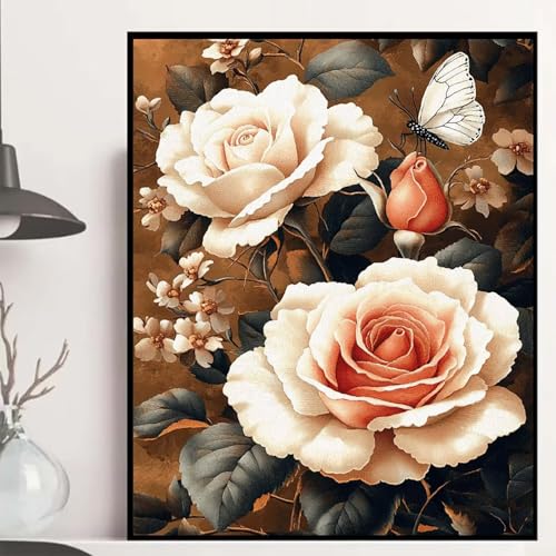 Rose Diamond Painting 60x80cm, Schmetterling Diamond Painting Erwachsene Anfänger 5D DIY Runder Vollbohrer Diamanten Malerei Mosaik Bastelset Erwachsene für Zimmer Deko, Geschenke -hjw2508K2K91 von HENJGWEG