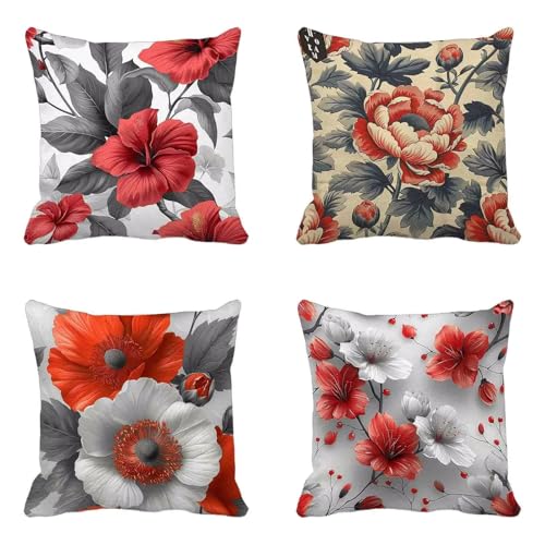 Rot Kissenbezug 65x65 4er Set, Outdoor Kissen Blume Sofakissen Weicher mit Verstecktem Reißverschluss, Beidseitiger Druck Dekokissen für Schlafzimmer Balkon Zimmer Deko Wohnzimmer -hjw2505494J8 Rot Kissenbezug 65x65 4er Set, Outdoor Kissen Blume Sofakissen Weicher mit Verstecktem Reißverschluss, Beidseitiger Druck Dekokissen für Schlafzimmer Balkon Zimmer Deko Wohnzimmer -hjw2505494J8 von HENJGWEG