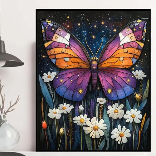 Schmetterling Diamond Painting 100×135cm, Chrysantheme Diamond Painting Erwachsene Anfänger 5D DIY Runder Vollbohrer Diamanten Malerei Mosaik Bastelset Erwachsene für Zimmer Deko, Geschenke -hjw250889 von HENJGWEG
