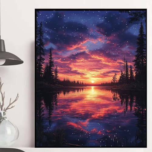 Sonnenuntergang Diamond Painting 30x40cm, Natur Diamond Painting Erwachsene Anfänger 5D DIY Runder Vollbohrer Diamanten Malerei Mosaik Bastelset Erwachsene für Zimmer Deko, Geschenke -hjw2508W3 von HENJGWEG