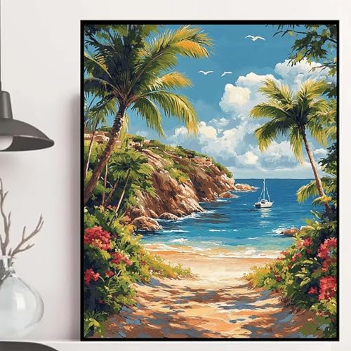 Strand Diamond Painting 135x100cm, Meer Diamond Painting Erwachsene Anfänger 5D DIY Runder Vollbohrer Diamanten Malerei Mosaik Bastelset Erwachsene für Zimmer Deko, Geschenke für Frauen -hjw25083M von HENJGWEG