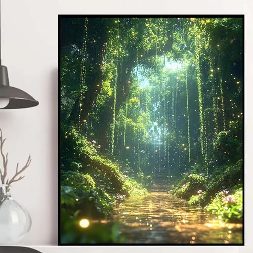 Wald Diamond Painting 100x135 cm, Landschaft Diamond Painting Erwachsene Anfänger 5D DIY Runder Vollbohrer Diamanten Malerei Mosaik Bastelset Erwachsene für Zimmer Deko, Geschenke -hjw25087ZU8W von HENJGWEG
