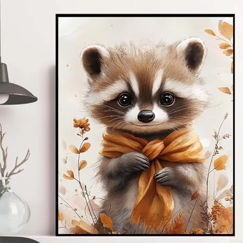 Waschbär Diamond Painting 50x70cm, Tier Diamond Painting Erwachsene Anfänger 5D DIY Runder Vollbohrer Diamanten Malerei Mosaik Bastelset Erwachsene für Zimmer Deko, Geschenke für Frauen -hjw250832 von HENJGWEG