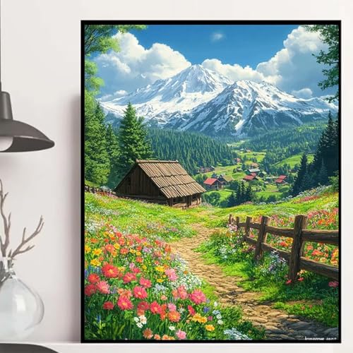 Wiese Diamond Painting 90x120 cm, Häuser Diamond Painting Erwachsene Anfänger 5D DIY Runder Vollbohrer Diamanten Malerei Mosaik Bastelset Erwachsene für Zimmer Deko, Geschenke für Frauen -hjw250834 von HENJGWEG