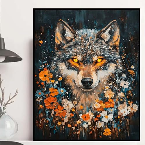 Wolf Diamond Painting 30x40 cm, Chrysantheme Diamond Painting Erwachsene Anfänger 5D DIY Runder Vollbohrer Diamanten Malerei Mosaik Bastelset Erwachsene für Zimmer Deko, Geschenke -hjw2508B7HQP von HENJGWEG