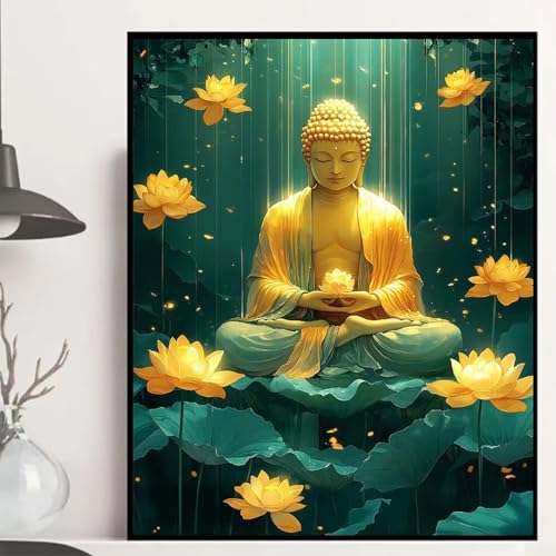 Zen Diamond Painting 50x70cm, Lotus Diamond Painting Erwachsene Anfänger 5D DIY Runder Vollbohrer Diamanten Malerei Mosaik Bastelset Erwachsene für Zimmer Deko, Geschenke für Frauen -hjw25082899K von HENJGWEG