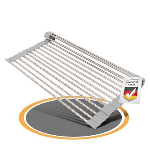 HENK Abtropfgestell – faltbares, abnehmbares Abtropfgitter (46x33 cm) für das Spülbecken. Ideal als Abtropfmatte und Organizer für Geschirr, Obst und Gemüse. Praktischer Küchenhelfer. (Grau) von HENK