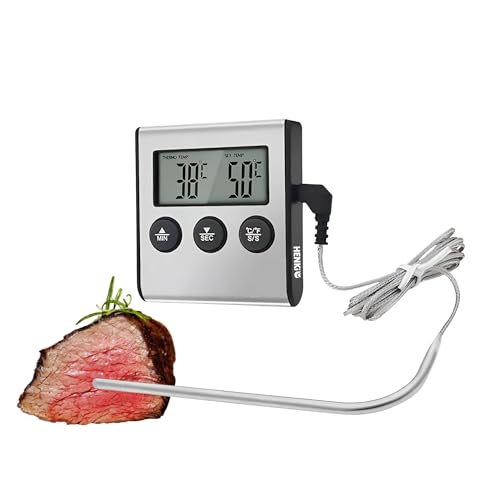 Digitales Bratenthermometer Ofenthermometer Fleischthermometer Grillthermometer Küchen Thermometer mit Timer für BBQ, Grill, Smoker von HENKi
