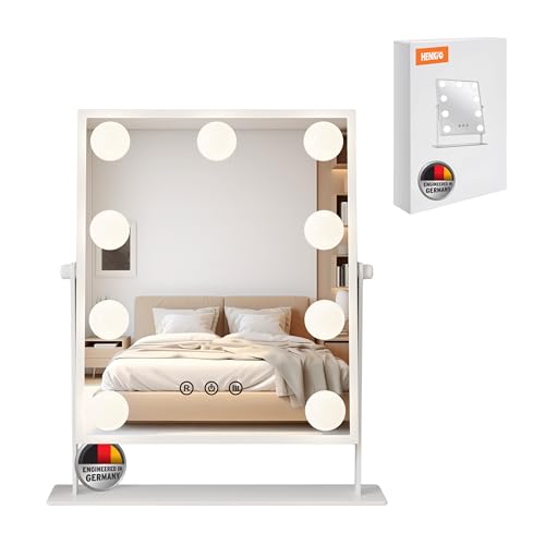 HENKi Schminkspiegel mit Beleuchtung Hollywood Spiegel - Vanity Mirror mit 9 LED Klein Kosmetikspiegel mit Licht 360° Drehung Tischspiegel 3 Modi Schminktischspiegel Touch Dimmbar HENKi Schminkspiegel mit Beleuchtung Hollywood Spiegel - Vanity Mirror mit 9 LED Klein Kosmetikspiegel mit Licht 360° Drehung Tischspiegel 3 Modi Schminktischspiegel Touch Dimmbar von HENKi