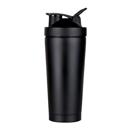 HENKi Thermo Shaker Edelstahl [700ml] I 100% Auslaufsicher - Fitness Shaker für 12 Stunden eiskalte Shakes & Getränke I Edelstahl Protein Shaker - Extra robust (Schwarz) von HENKi