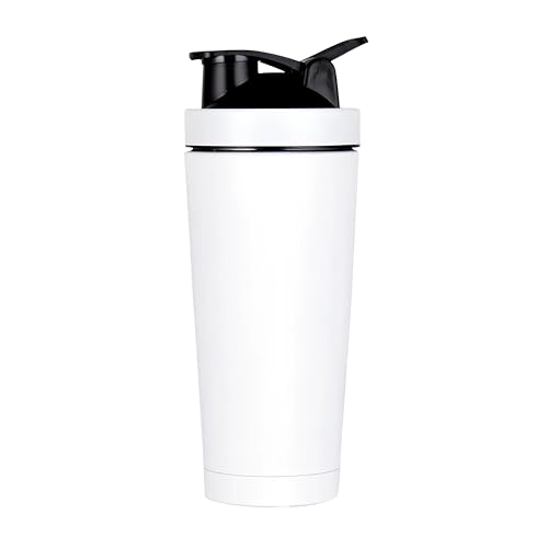 HENKi Thermo Shaker Edelstahl [700ml] I 100% Auslaufsicher - Fitness Shaker für 12 Stunden eiskalte Shakes & Getränke I Edelstahl Protein Shaker - Extra robust (Weiß) von HENKi