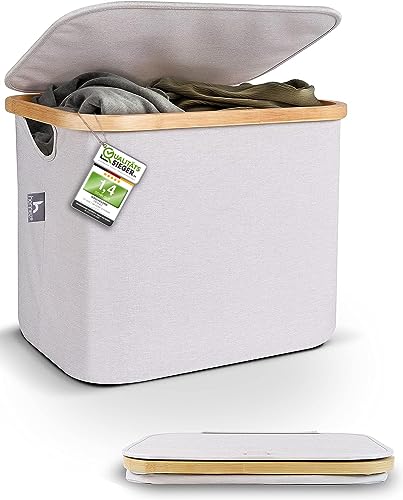 HENNEZ Regalkorb mit Deckel klein ideal als Körbe für IKEA KALLAX Boxen - Stoff Korb grau beige - Kiste mit Deckel Ordnungsboxen faltbar - Aufbewahrungskorb mit Deckel groß - Aufbewahrungskörbe von HENNEZ