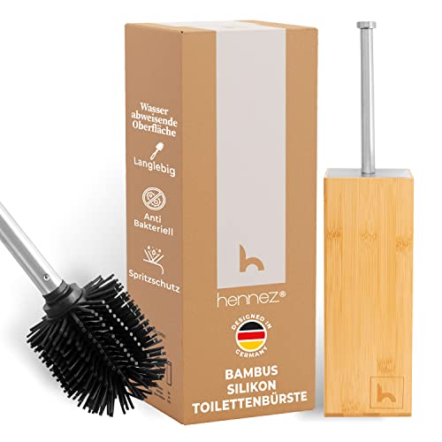 HENNEZ Toilettenbürste Silikon mit Bambus Bürstenhalter - Silikon Toilettenbürste mit Halter Toilettenbürstenhalter WC Bürste Klobürste Silikon Klobürste Toilettenbürste Silikon WC Bürste Kloreiniger von HENNEZ