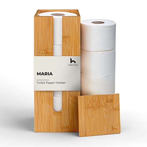 HENNEZ Toilettenpapier Aufbewahrung Bambus 4 Rollen Klopapier mit Deckel & Ablage Ersatzrollenhalter Toilettenpapierhalter Klopapierhalter stehend Klorollenhalter Klorollenaufbewahrung WC Papier von HENNEZ