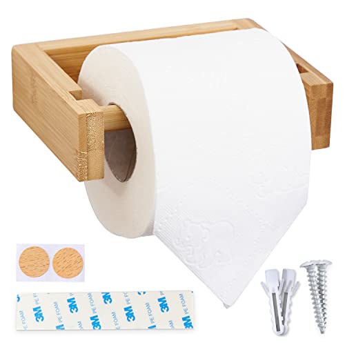 HENNEZ Toilettenpapierhalter Holz Bambus, Klopapierhalter ohne Bohren, Klorollenhalter WC Rollenhalter Toilettenpapier Halter - Toilet Paper Holder - Toilettenrollenhalter Holz - Bad Zubehör Bambus von HENNEZ