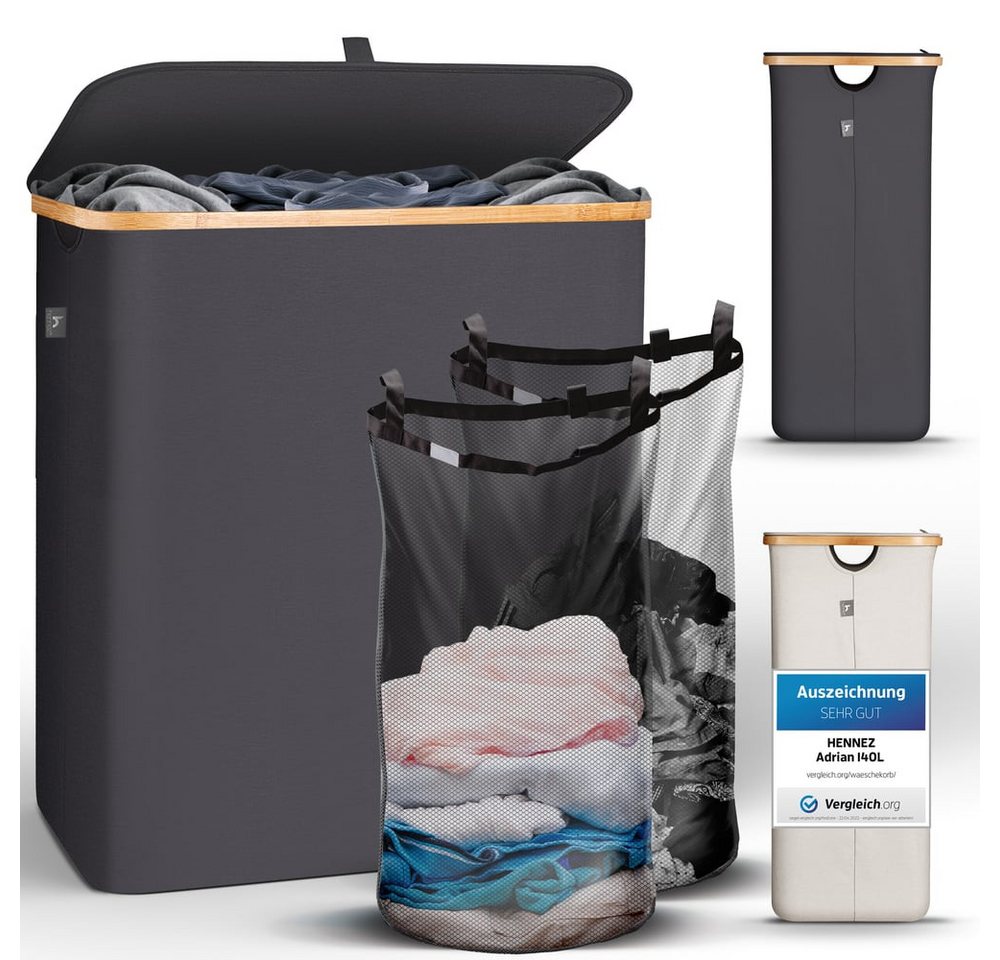 HENNEZ Wäschekorb Bambus mit Deckel 2 Fächer, 140L Wäschesack - Wäschesortierer Wäschebox Wäschetonne Wäschesammler HENNEZ Wäschekorb Bambus mit Deckel 2 Fächer, 140L Wäschesack - Wäschesortierer Wäschebox Wäschetonne Wäschesammler von HENNEZ