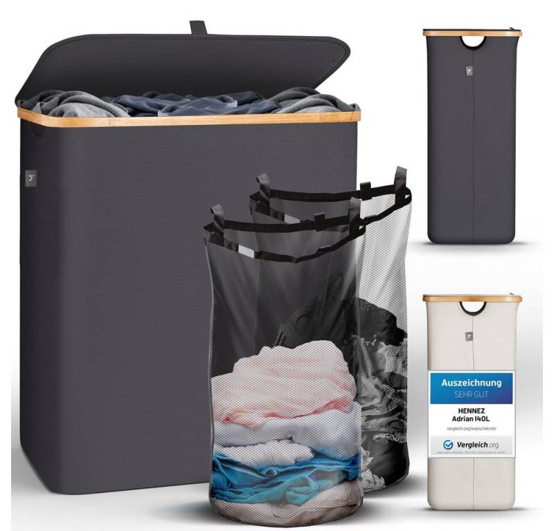 HENNEZ Wäschekorb Bambus mit Deckel 2 Fächer, 140L Wäschesack - Wäschesortierer Wäschebox Wäschetonne Wäschesammler HENNEZ Wäschekorb Bambus mit Deckel 2 Fächer, 140L Wäschesack - Wäschesortierer Wäschebox Wäschetonne Wäschesammler von HENNEZ